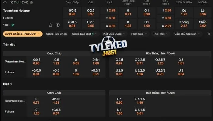 Soi kèo trận Tottenham vs Fulham